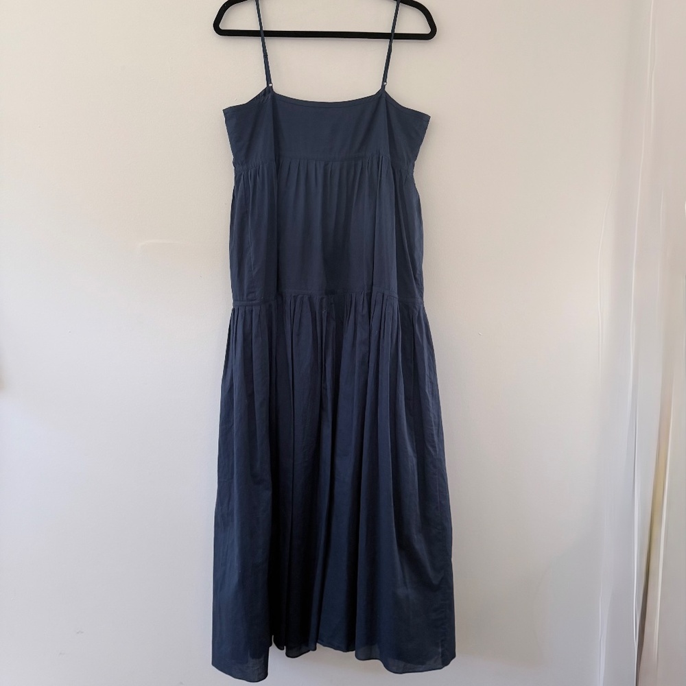 NWOT DKNY Cotton Poplin Navy Strappy Sundress Tiered Lined Tie Cinch Front Midi - Picture 6 of 9